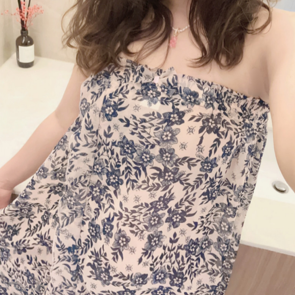 휴스토니 B 네이비 플라워 샤워가운