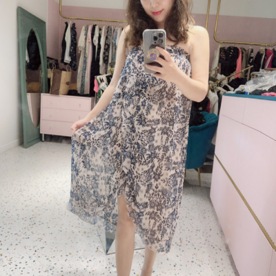 휴스토니 B 네이비 플라워 샤워가운